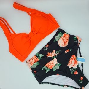 NWT High Rise Red & Floral Cupshe Bikini